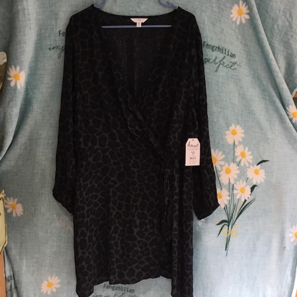 Time and Tru Black Leopard Print Wrap Dress